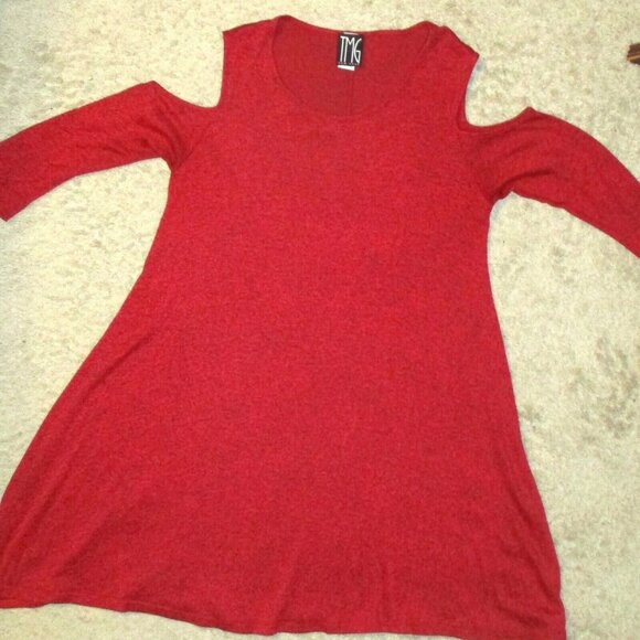 Ladies COLD SHOULDER dress XL Stretchy Knit Top Long sleeve Red - Picture 1 of 5